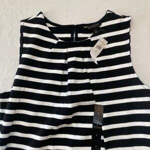 BANANA REPUBLIC Women's Cotton Tank Top Striped Pleated Black White S